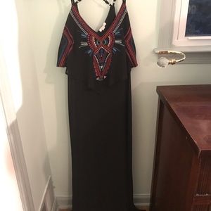 Black Maxi Dress with Colorful Embroidery